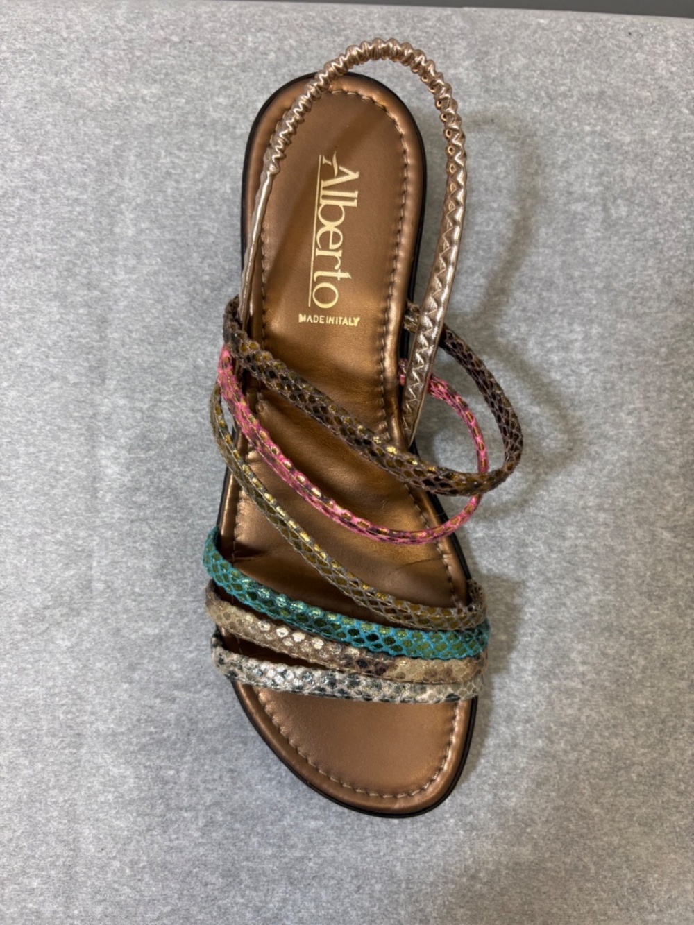 Made in Italy Multi Color Boho Snakeskin Slingback Wedge Sandals, Sz 38/7.5